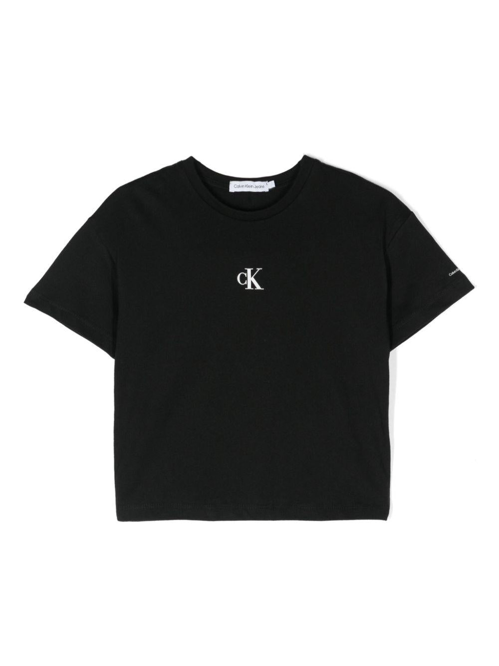 T-shirt con stampa per bambina Calvin Klein Kids nero con scollo rotondo IG0IG02136 BEH CALVIN KLEIN KIDS 
