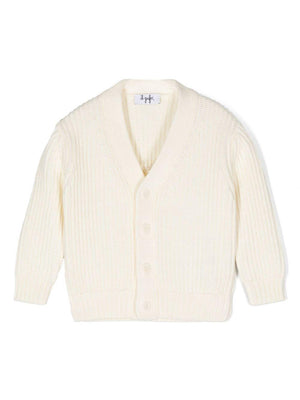 The Owl White Ribbed Cardigan for Baby Boys with Long Sleeves