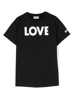 T shirt nera per bambina Moschino con stampa LOVE bianca