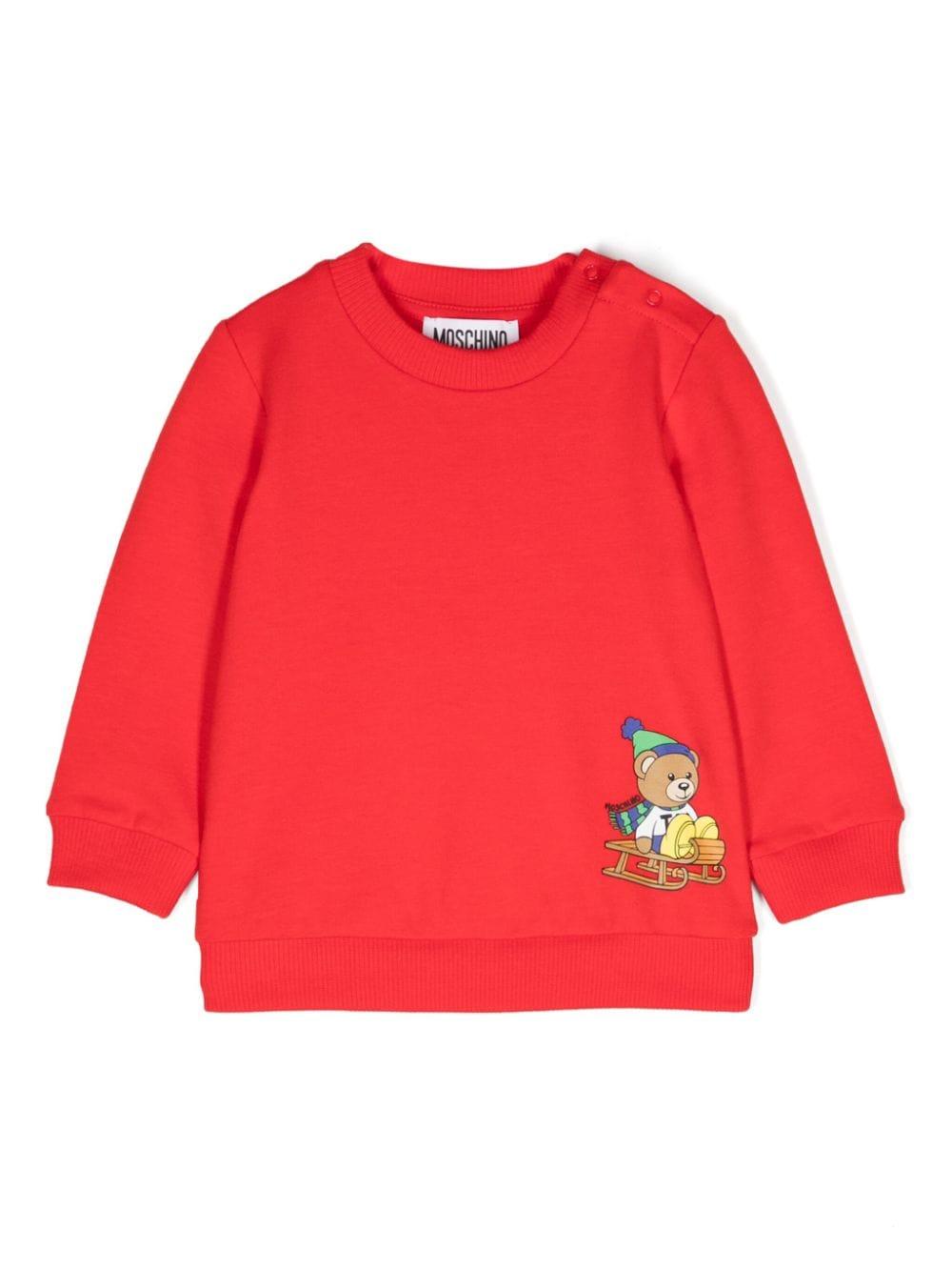 Felpa per neonato Moschino Kids rosso con stampa Teddy Bear M6F04QLDA17 50109 MOSCHINO KIDS 