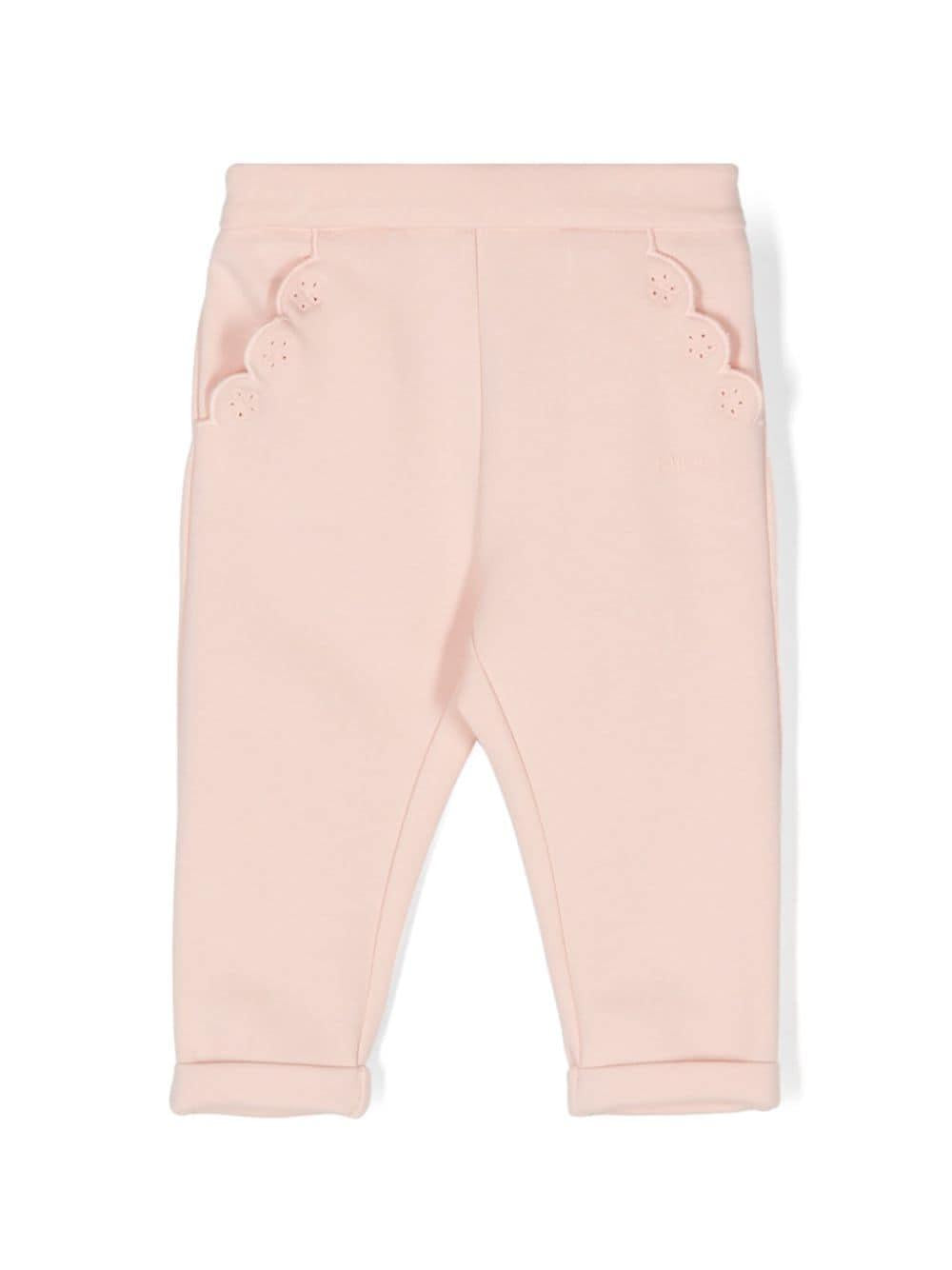 Pantaloni con ricamo per neonato Chloé Kids rosa con taglio slim C20302 45K CHLOE' KIDS 