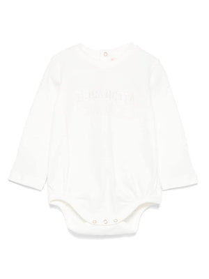 Elisabetta Franchi La Mia Bambina white baby girl's onesie with embroidered logo on the front