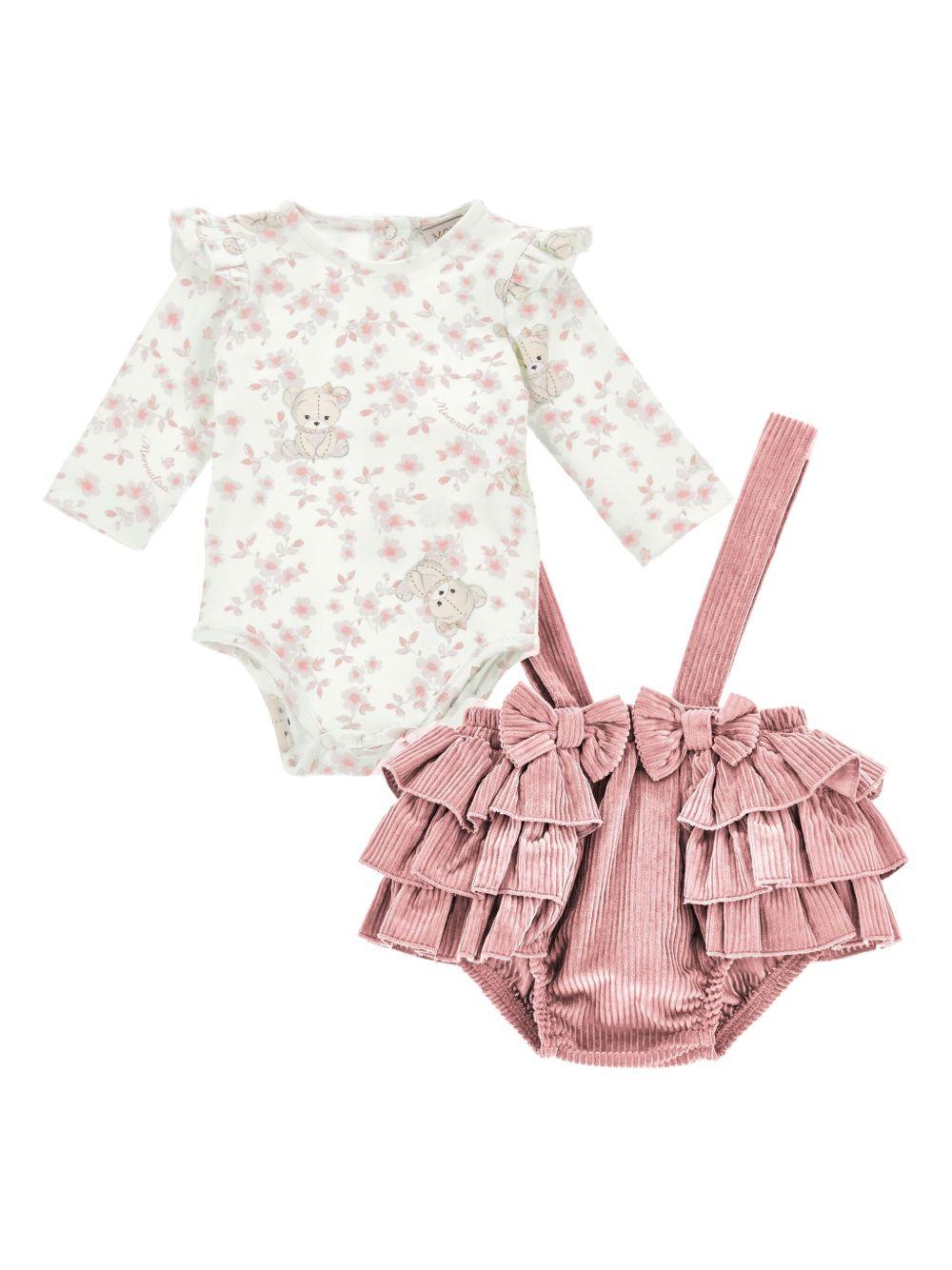Set t-shirt shorts e fascia per neonata Monnalisa rosa con cinturini con bottone 35F507 6008 0191 MONNALISA 