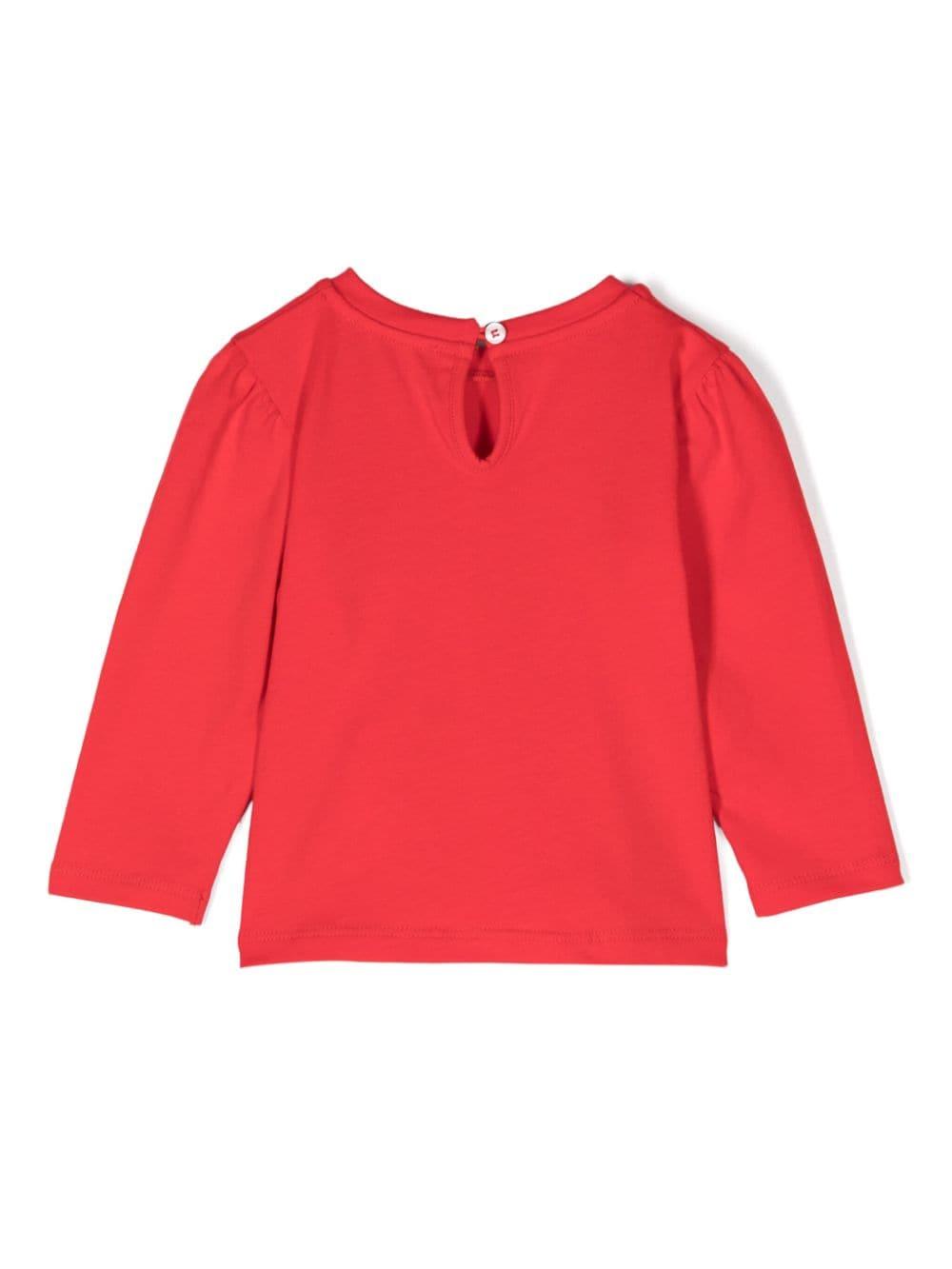 T-shirt per neonata rossa Moschino Kids con stemma Teddy Bear e cuoricino MDO00PLBA10 50109 MOSCHINO KIDS 