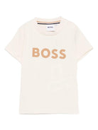 T-shirt per neonato Boss Kids beige con stampa con logo J52712 21C BOSS KIDS 