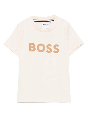 Boss Kids beige baby T-shirt with logo print