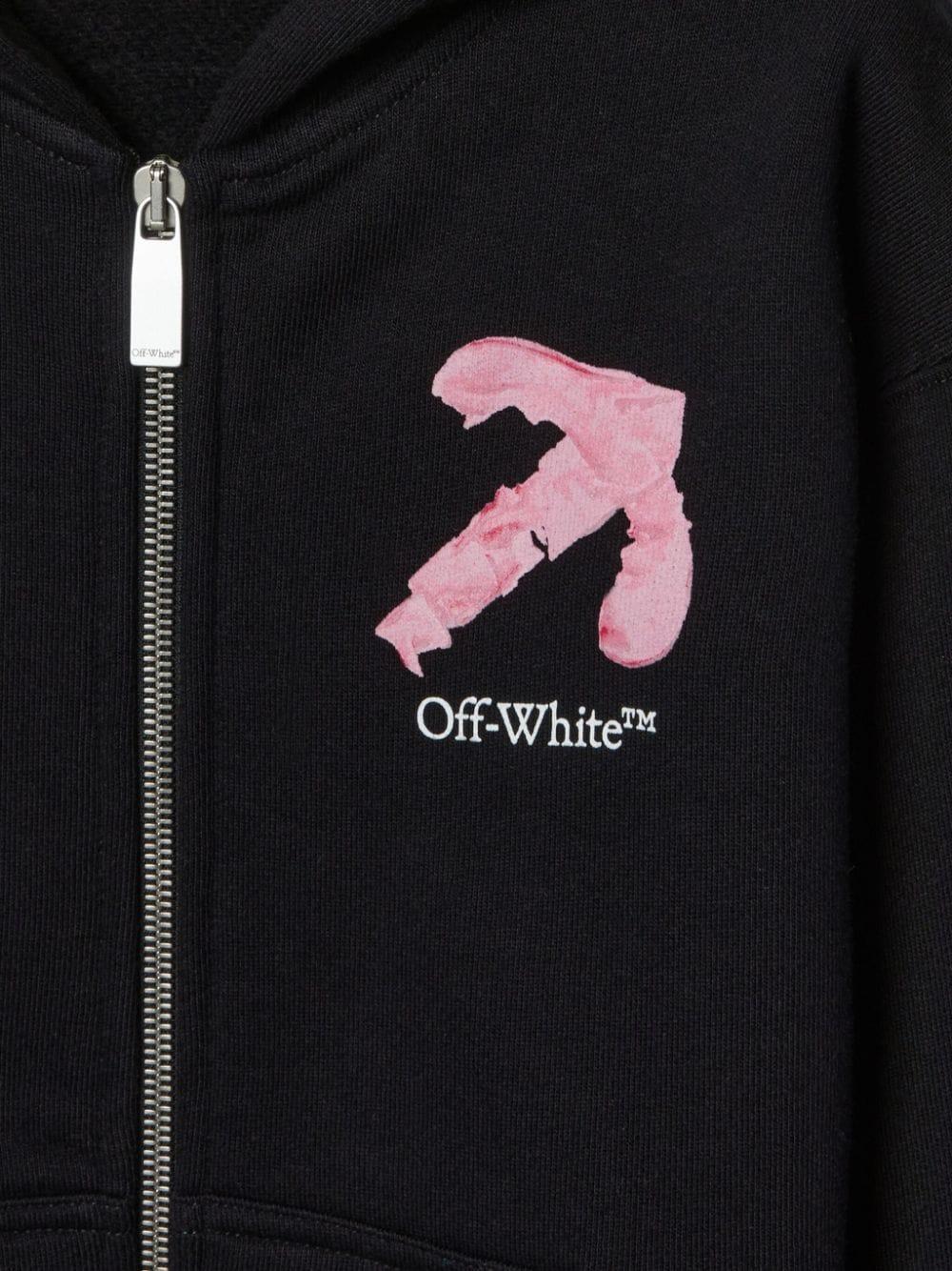 Felpa con cappuccio in cotone acrilico Arrow per bambina Off-White Kids nero con spalle scese OGBE001F24FLE001 1001 OFF WHITE KIDS 