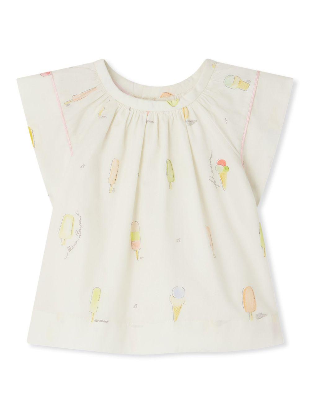 Blusa Alisia per neonata Bonpoint bianco con stampa grafica all-over S05XBLW00016 604 BONPOINT 