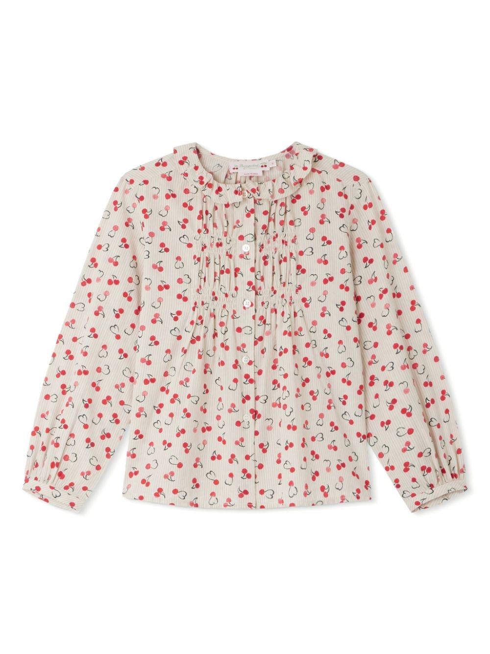 Blusa per bambina Bonpoint Gentile beige con stampa ciliegie W04GBLW00015 627 BONPOINT 