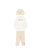 Set tre pezzi  per neonato Moncler Kids beige con design a righe L19518P0000189BA2 F20 MONCLER ENFANT 