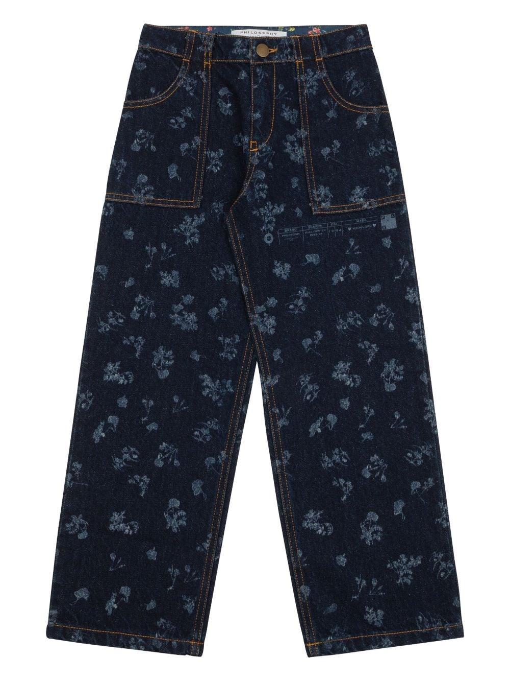 Jeans dritti per bambina Philosophy Di Lorenzo Serafini Kids in denim a fiori PFPA017CDF007 4000 PHILOSOPHY 