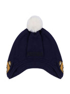 Berretto con pompon per neonato Moschino Kids blu con lavorazione a maglia MUX04ZLHE66 40016 MOSCHINO KIDS 
