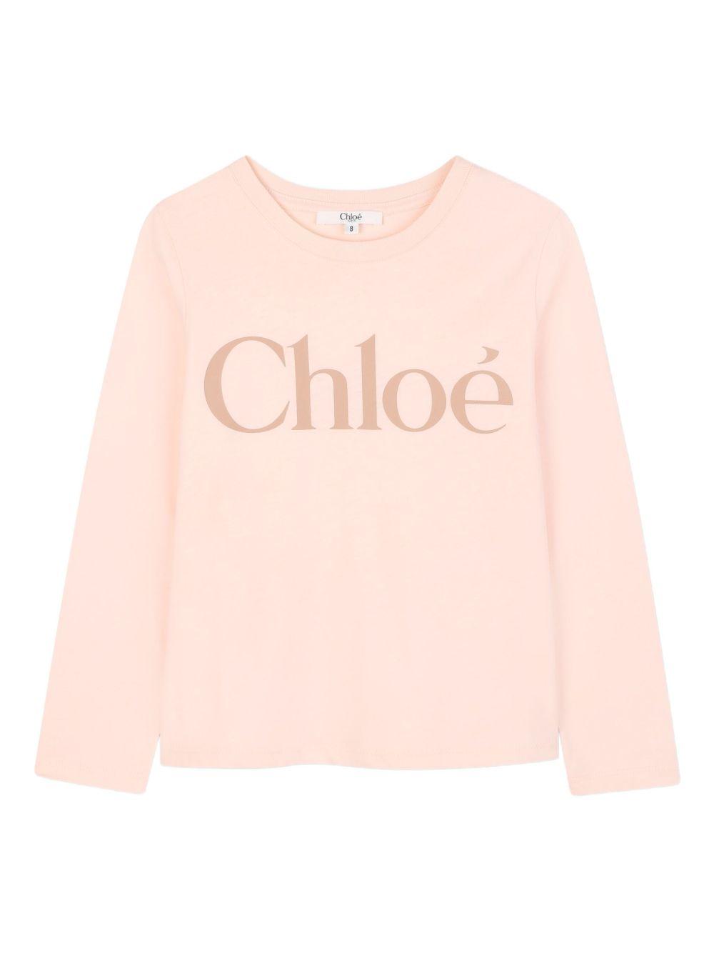 T-shirt per bambina Chloé Kids rosa a maniche lunghe con logo C20650 46J CHLOE' KIDS 