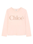 T-shirt per bambina Chloé Kids rosa a maniche lunghe con logo C20650 46J CHLOE' KIDS 