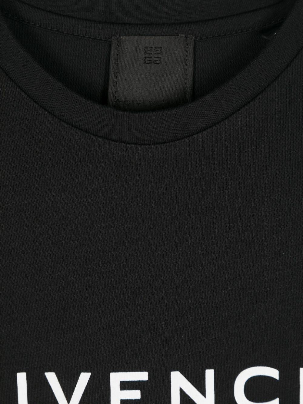 T shirt per bambina nera a maniche lunghe con logo Givenchy centrale bianco e stemma 4G posteriore H30430 09B GIVENCHY KIDS 