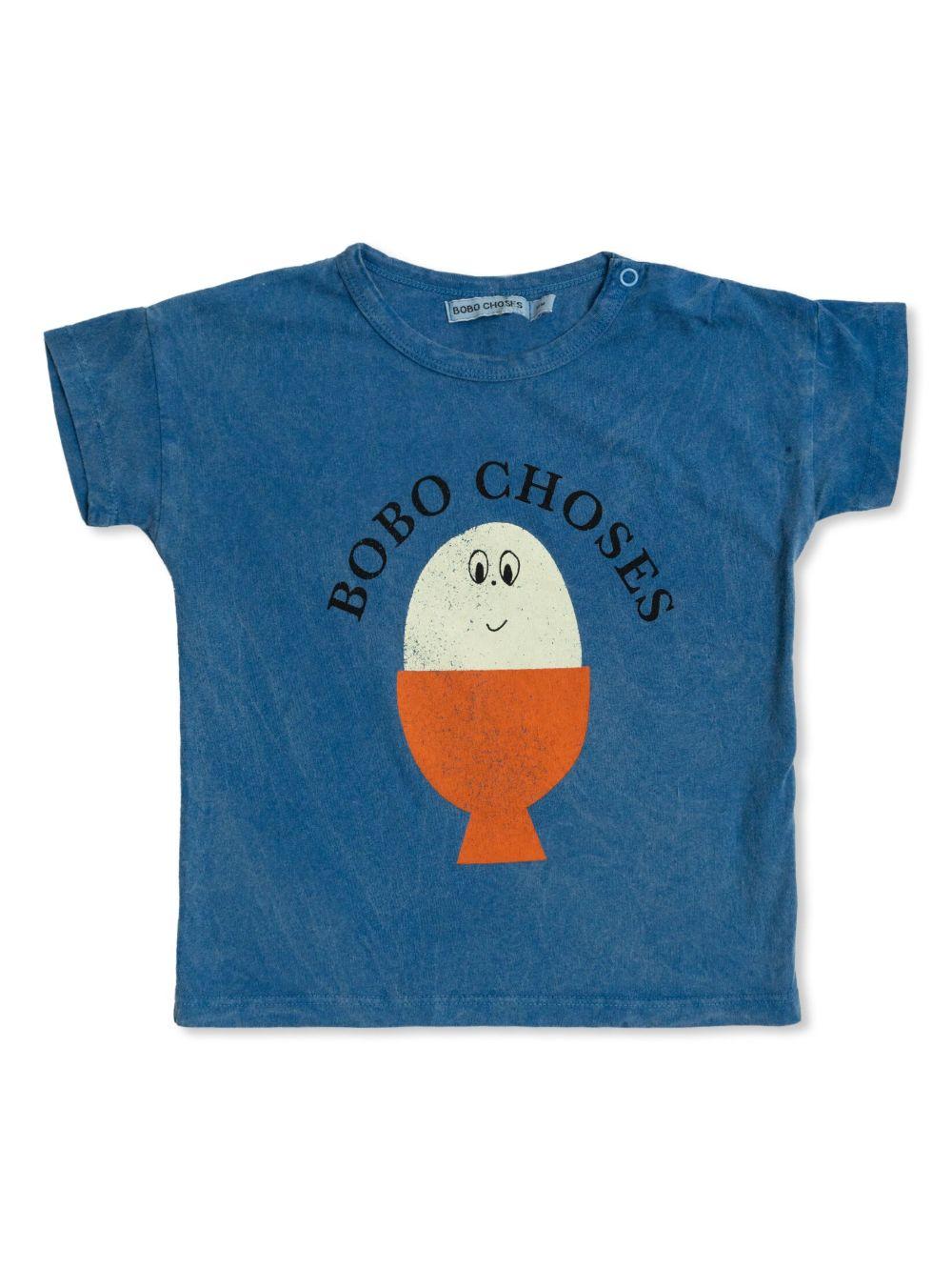T-shirt per neonato Bobo Choses Morning Egg blu con stampa sul petto B125AB011 421 BOBO CHOSES 