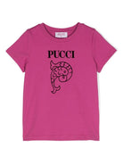 T shirt fucsia per bambina con stampa logo Emilio Pucci nera PV8B11 Z2354 50L EMILIO PUCCI JUNIOR 