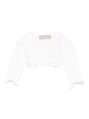 La Stupenderia white cardigan for newborns with ruffled sleeves