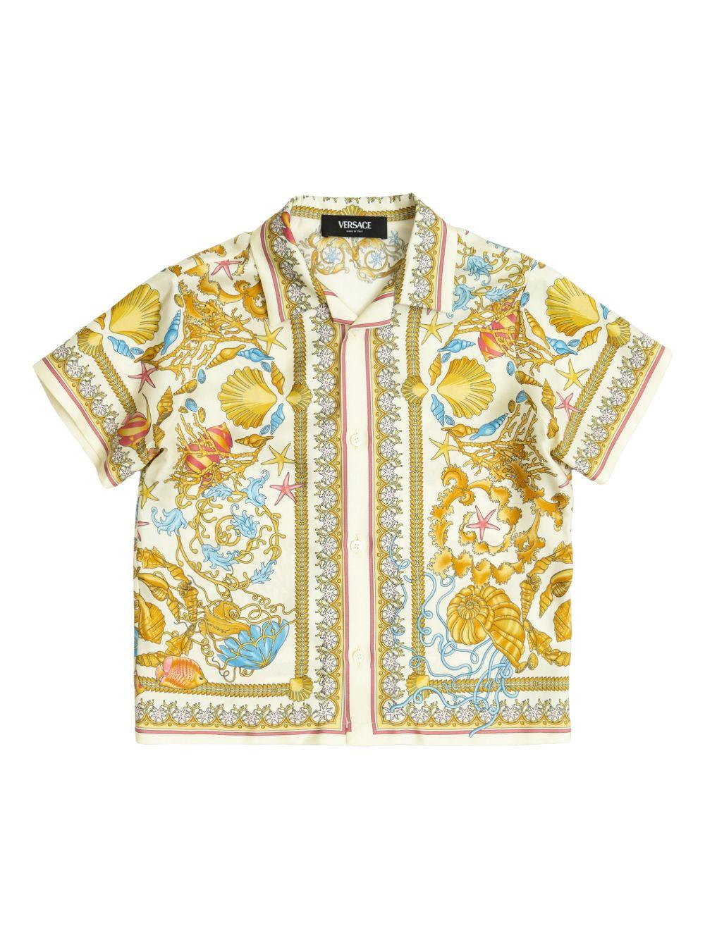 Camicia in seta per bambino Versace Kids beige con stampa grafica all-over 10186971A15237 5K640 VERSACE KIDS 