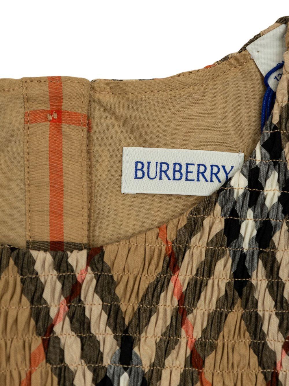 T-shirt per bambina Burberry Kids marrone a quadri con ruches 8100073 B9368 BURBERRY KIDS 