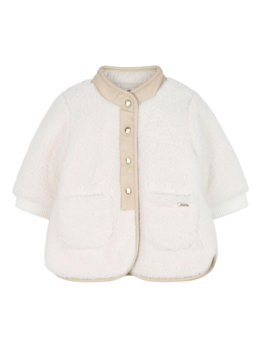 Giubbino per neonata Chloé Kids bianca con chiusura frontale con bottoni a pressione C20728 117 CHLOE' KIDS 