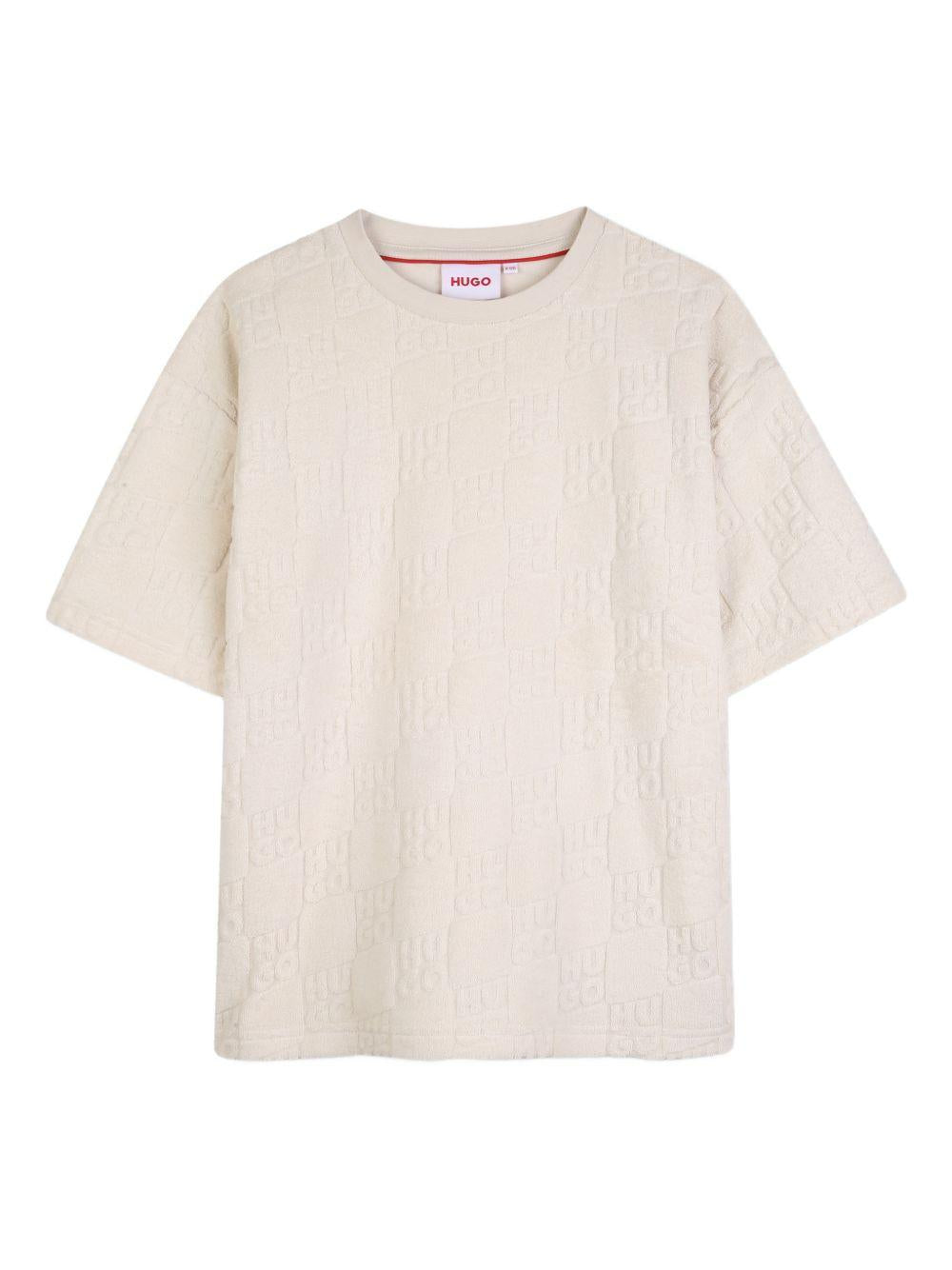 T-shirt per bambino Hugo Kids beige con logo sul davanti G01018 153 Hugo 