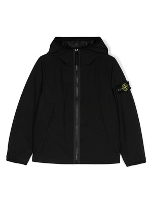 Stone Island Junior Black Waterproof Hooded Jacket for Boys