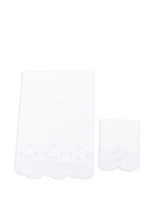 Mariella Ferrari white baby blanket with scalloped edge