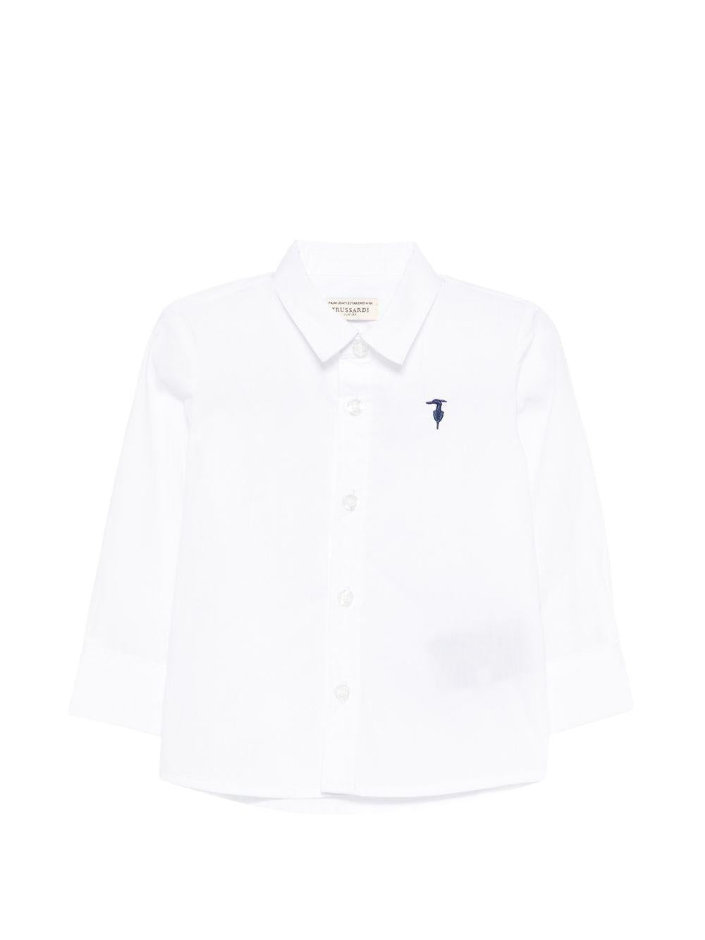 Camicia per neonato Trussardi Junior bianca con logo ricamato sul davanti TIP26145CA WHITE TRUSSARDI JUNIOR 
