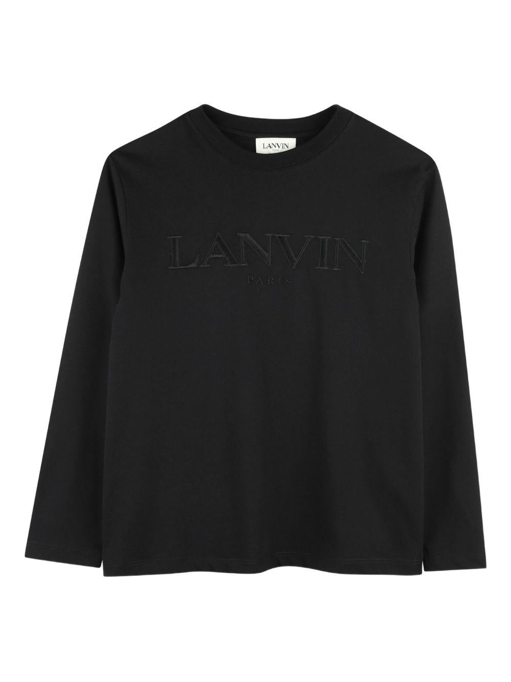 T-shirt per bambino Lanvin Enfant nero con logo ricamato N30321 09B LANVIN 