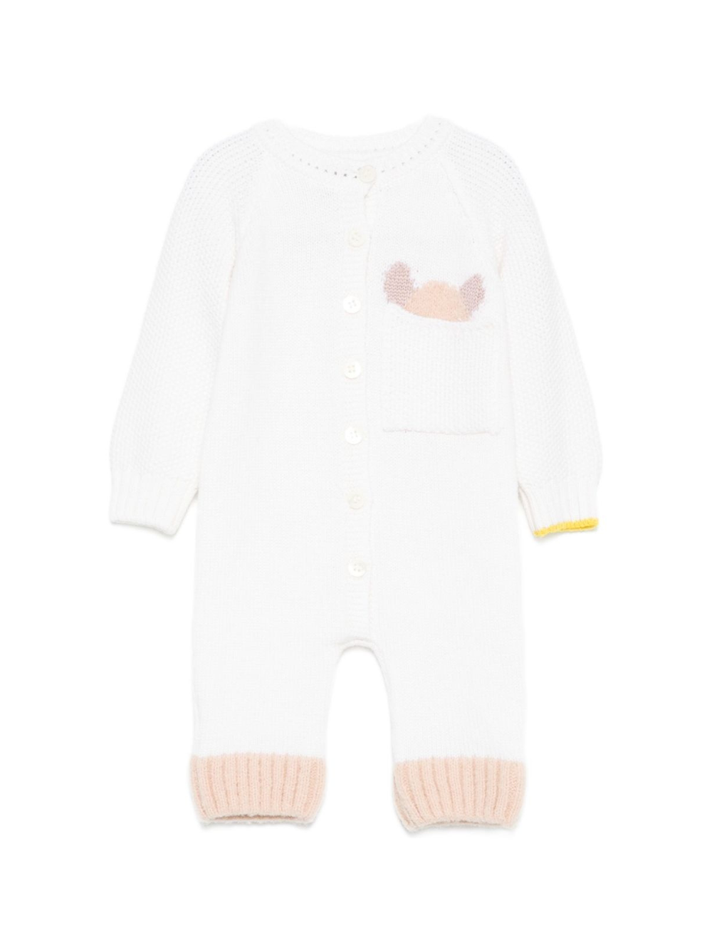 Pagliaccetto per neonata Gensami Kids bianco lavorato a maglia con bottoni TU-PEEKABOO-WE WHITE-PINK GENSAMI 