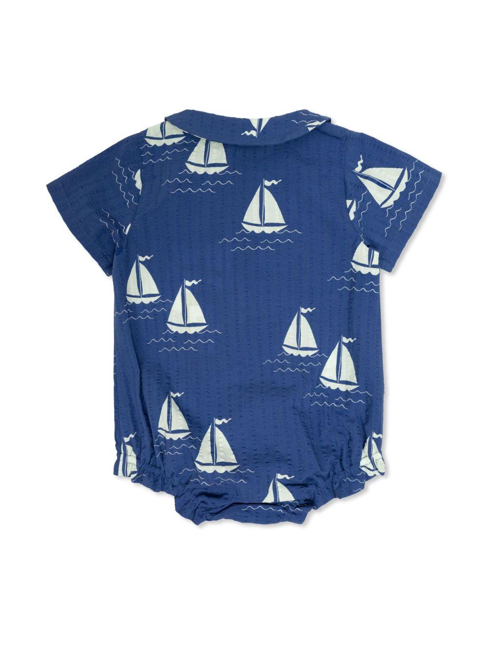 Camicia per neonato Mini Rodini blu con stampa e dettagli con ruches 2524011160 BLUE MINI RODINI 