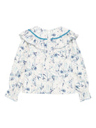 Camicia per bambina A'lapage bianca con decorazioni floreali azzurre AL27B NAVY A'LAPAGE 