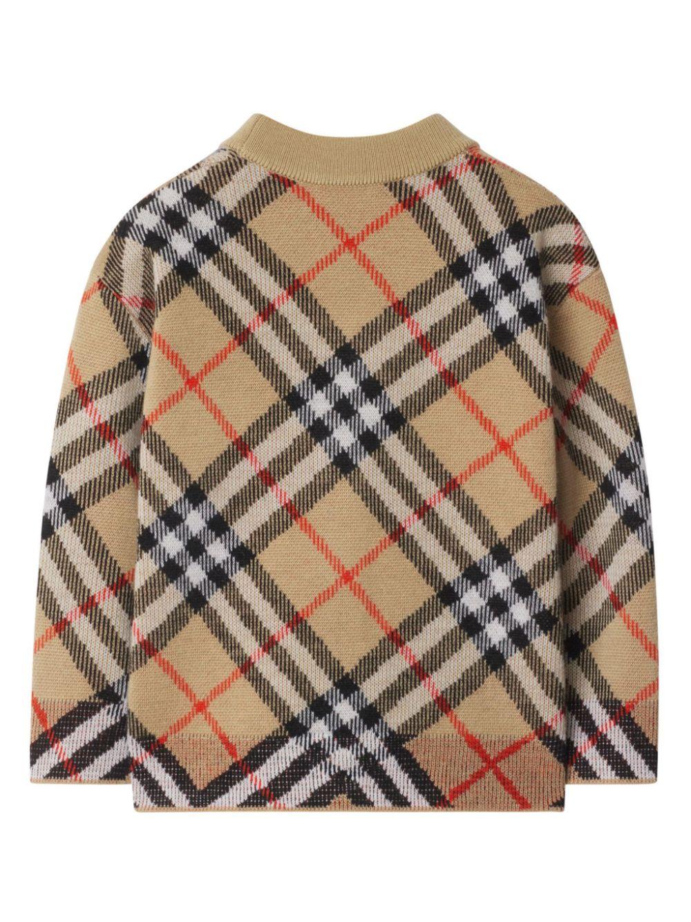 Cardigan a quadri per neonato Burberry Kids beige con scollo a V 8104312 B9368 BURBERRY KIDS 