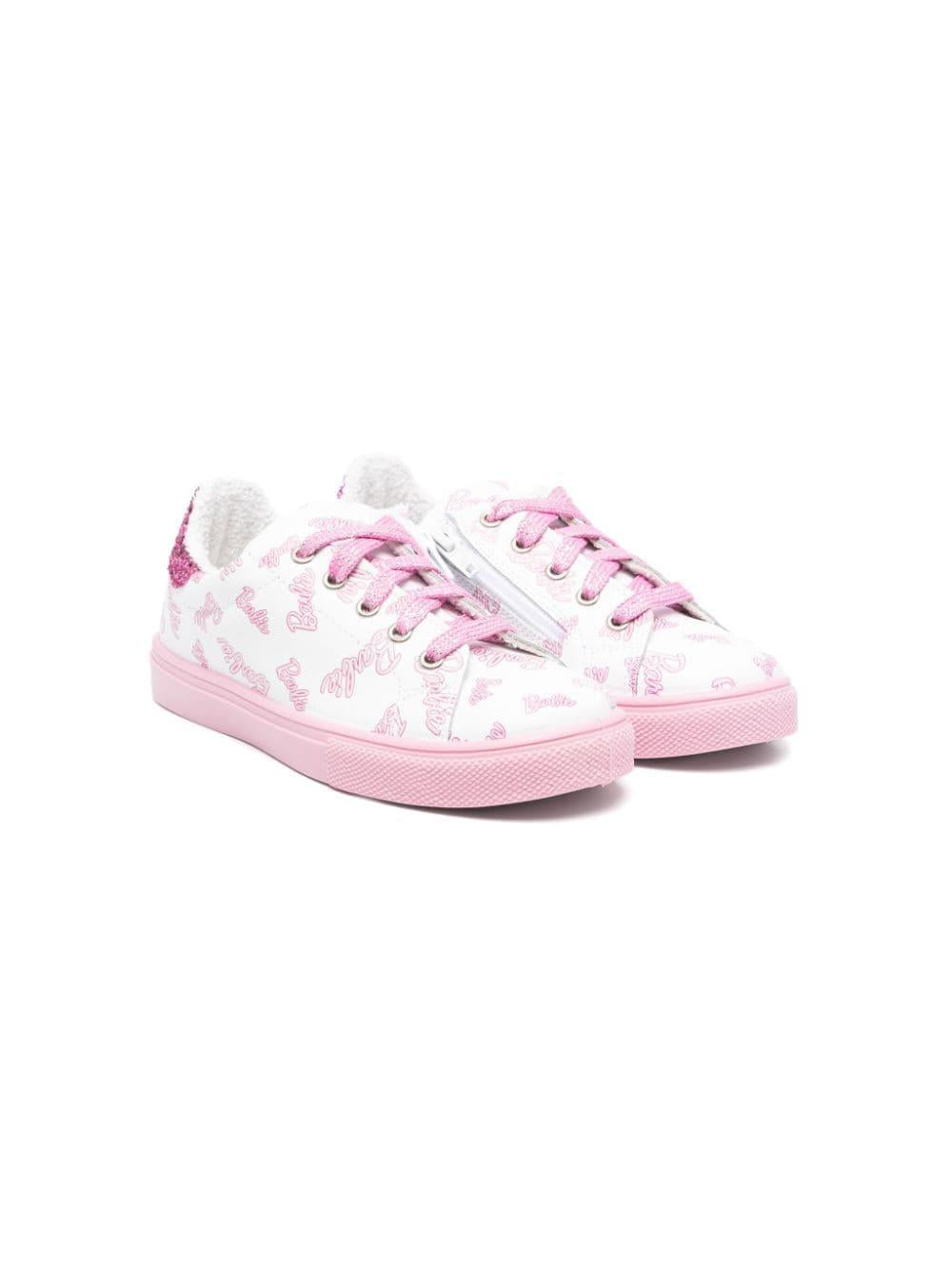 Sneakers per bambina Monnalisa x Barbie bianco con fondo rosa 8CD020 4F34 0193 MONNALISA 