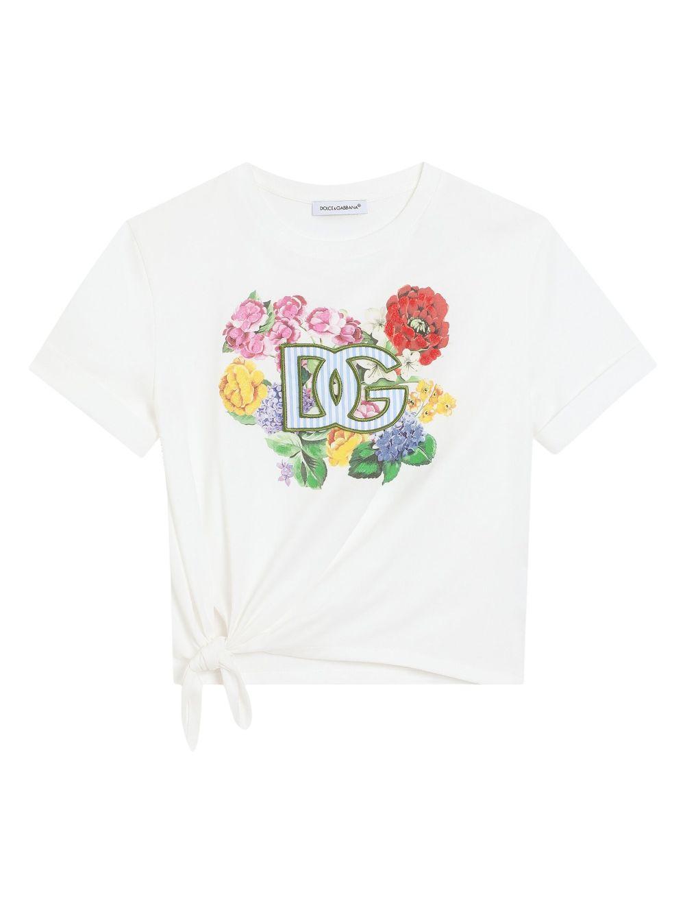 T-shirt per bambina Dolce & Gabbana Kids bianco con stampa a fiori con logo L5JTOZ G7O2A W0111 DOLCE & GABBANA KIDS 