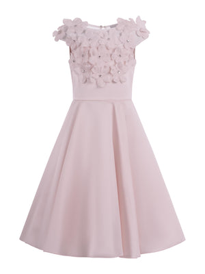 Abito per bambina Monnalisa rosa con applicazione a fiori