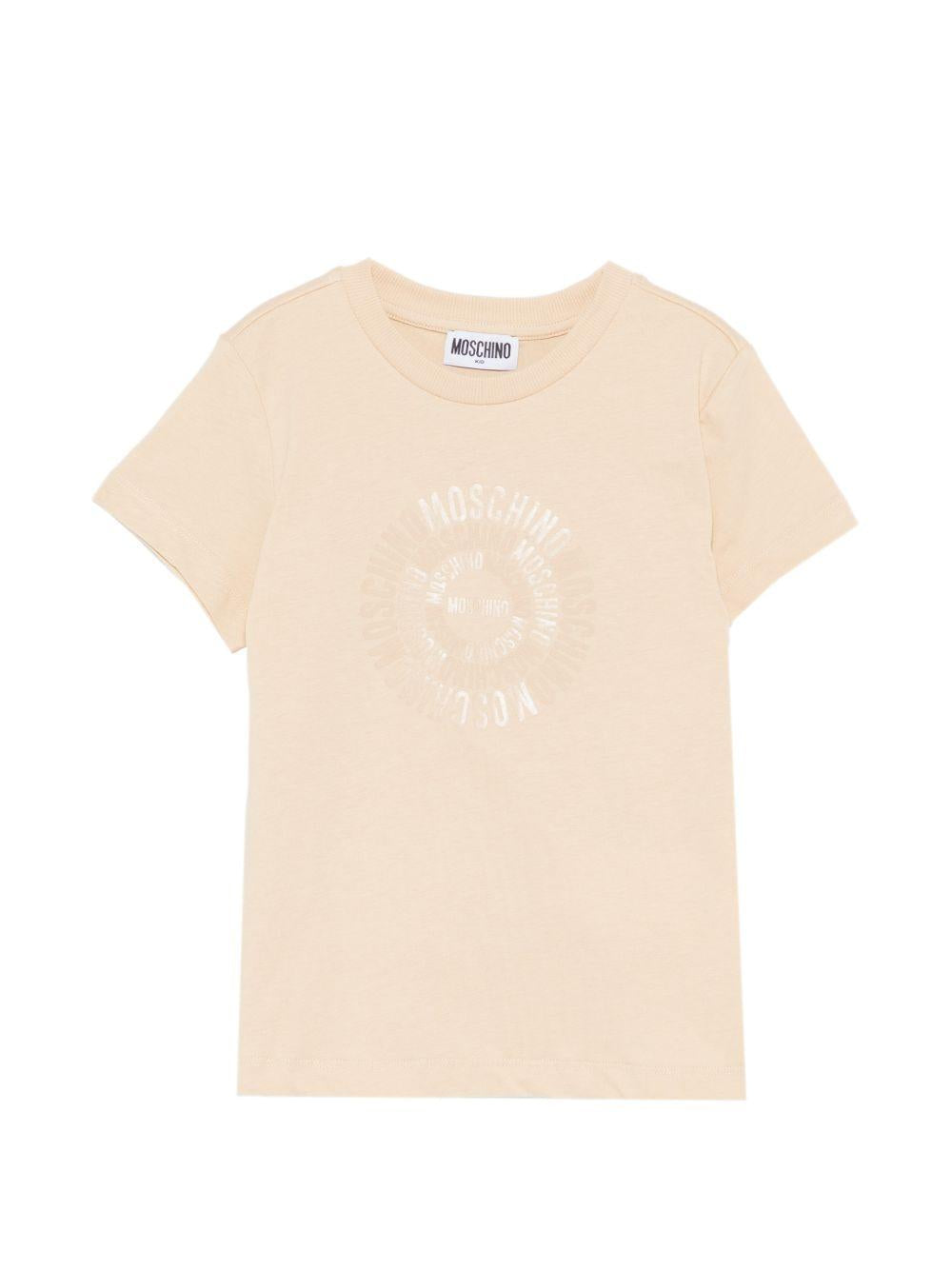 T-shirt per bambini Moschino Kids beige con logo a spirale sul davanti HXM058LAA02 20829 MOSCHINO KIDS 