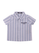 Camicia per neonato Balmain Kids azzurra con design a righe bianche BY5511 P0592 685BC BALMAIN KIDS 