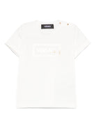 T-shirt per neonata Versace Kids bianco con stampa logo e chiusura a pressione sulla spalla 10185701A13874 2W110 VERSACE KIDS 