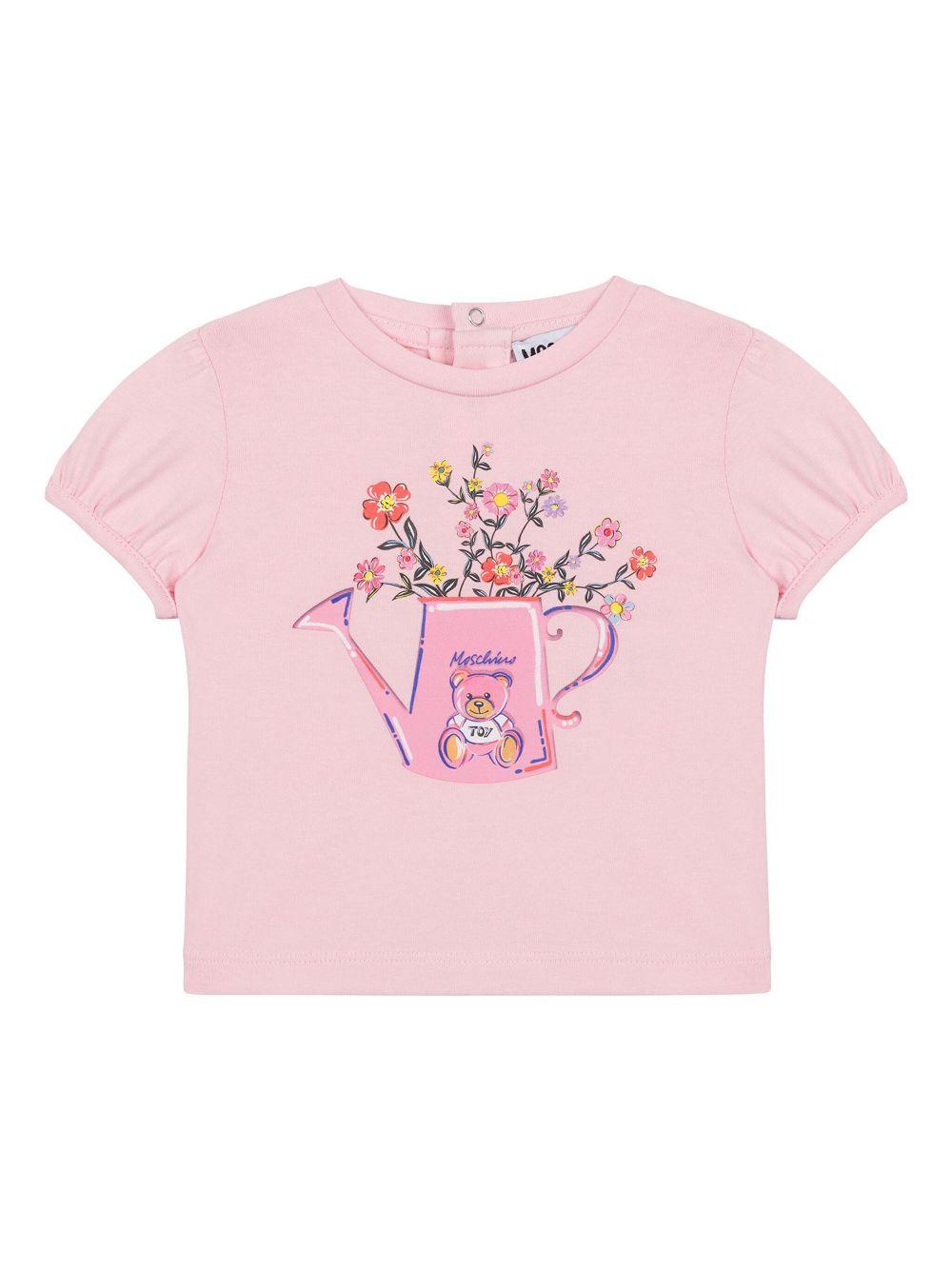 T-shirt Teddy Bear per neonato Moschino Kids rosa con girocollo MIM02BLBA10 50209 MOSCHINO KIDS 