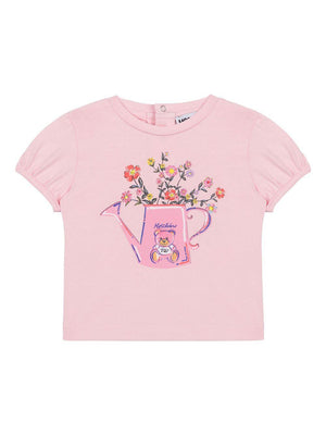 Moschino Kids pink crew neck teddy bear t-shirt for newborns