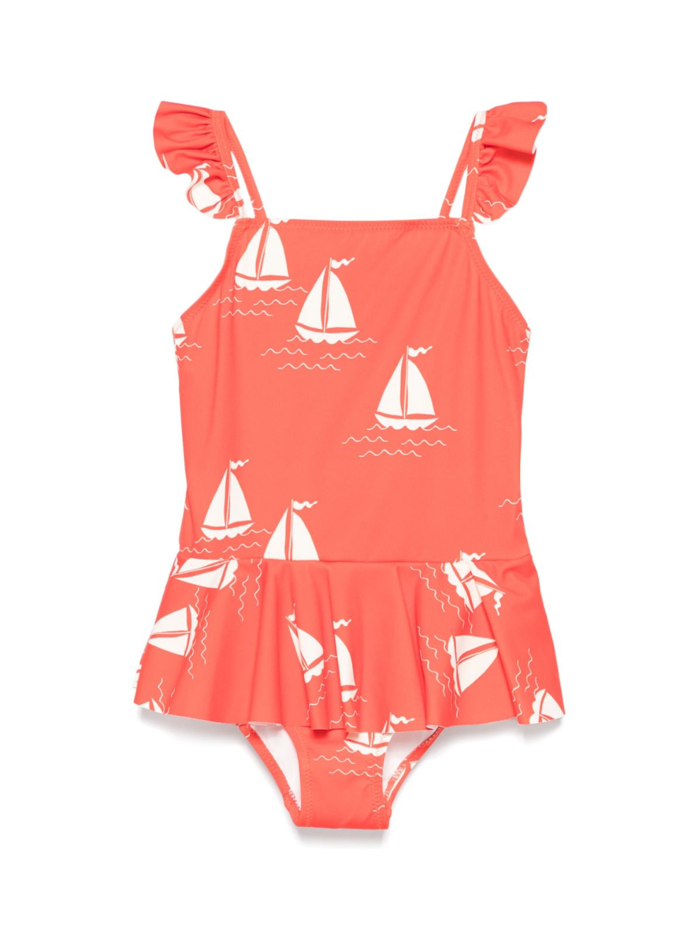 Costume intero per bambina Mini Rodini rosso con stampa con dettagli ruches 2528010042 RED MINI RODINI 