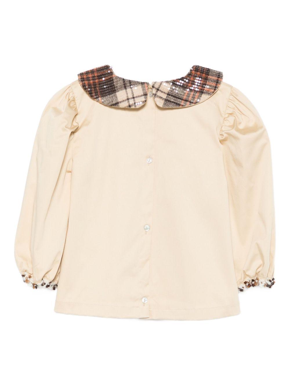 Camicia per bambina A'lapage beige con colletto con motivo a quadri AL22 BEIGE A'LAPAGE 