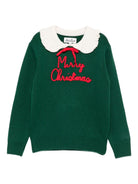 Maglione per bambina MC2 Saint Barth Kids verde con scritta ricamata sul davanti "Merry Christmas" DIZ001 02224I MC2 ST. BARTH KIDS 