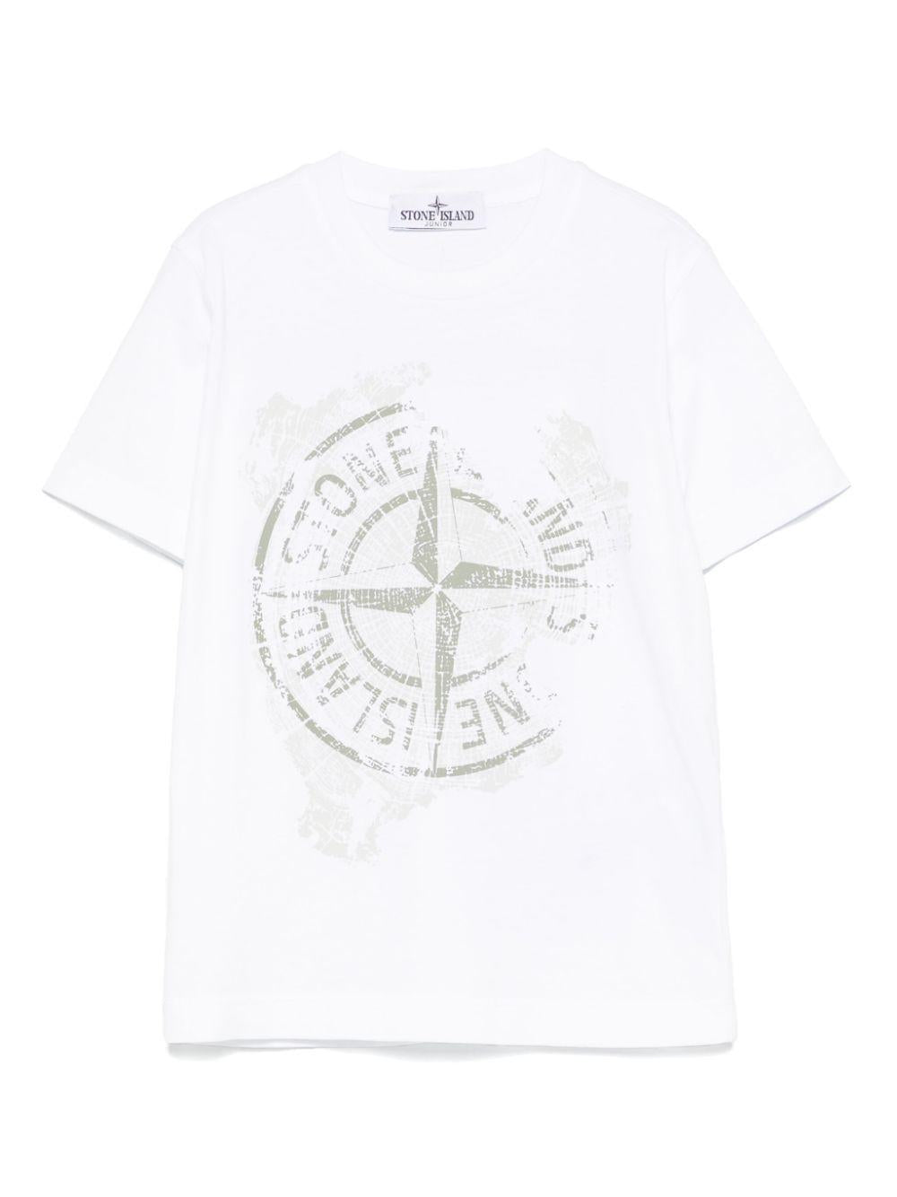 T-shirt con stampa per bambino Stone Island Junior bianco con girocollo K1S162100010S0128 V0001 STONE ISLAND JUNIOR 