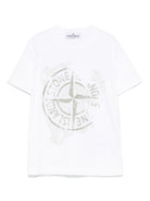 T-shirt con stampa per bambino Stone Island Junior bianco con girocollo K1S162100010S0128 V0001 STONE ISLAND JUNIOR 