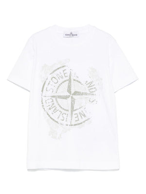 Stone Island Junior white crew neck printed T-shirt for boys