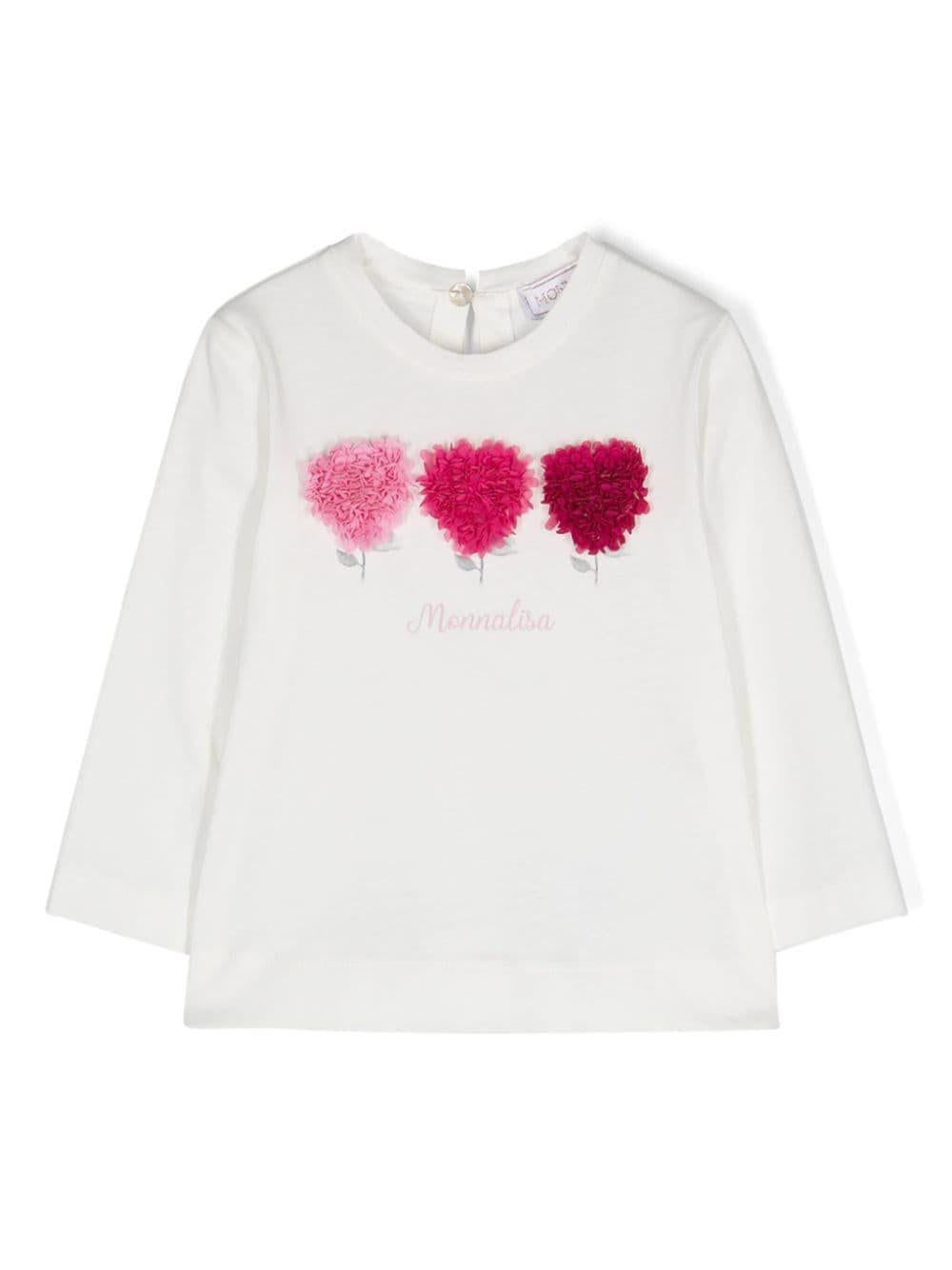 T-shirt con applicazione per neonata Monnalisa bianca con scollo rotondo 39D601 4003 0001 MONNALISA 