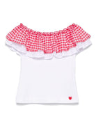 Top per bambina Monnalisa bianco con ruches e design con spalle scoperte 11E627 5202 9944 MONNALISA 